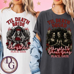 Personalised Skeleton Bride Halloween T-Shirt | Gothic Bachelorette Party Tee | Til Death Bride Comfort Colors Shirt | Spooky Wedding Gift