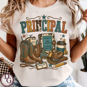Camiseta personalizada para director/a, camiseta para líder escolar del oeste, regalo para directora vaquera, camiseta personalizada para director/a, sudadera para administrador/a