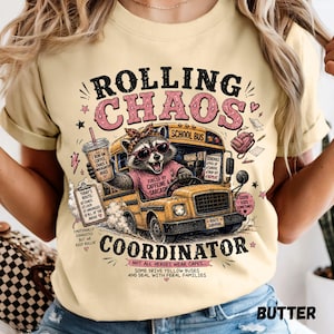 Camiseta de Coordinador de Caos Rodante, Camiseta Divertida para Conductor de Autobús Escolar, Camiseta de Conductor de Autobús Mapache, Regalo para Conductor de Autobús, Camiseta para Amante del Café