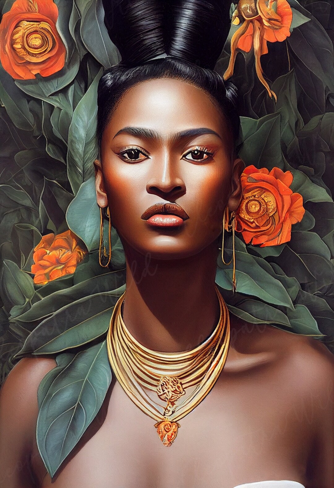 Kahlo Ebony Goddess in Forest, Digital Download Art Print, Wall Art