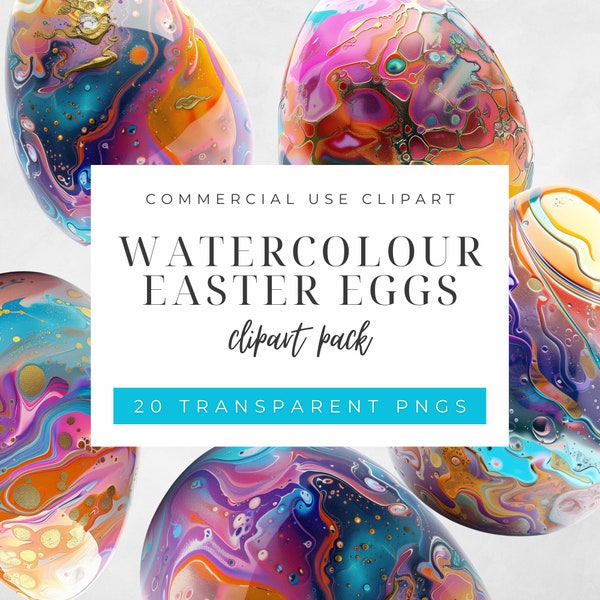 Watercolor Easter Eggs Clipart, Happy Easter Png, Easter Sublimation, Easter Designs, Commercial Use, Transparent Background, 20 Pngs Bundle