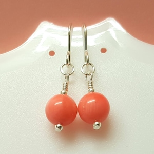 Pink Coral Earrings in Sterling Silver, Dangle Drop Earrings for Women