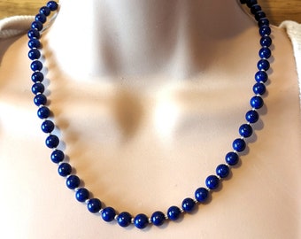 Lapis Lazuli Necklace, Sterling Silver Blue Bead Necklace, Lapis Necklace with Silver Beads, Blue Gemstone Jewellery