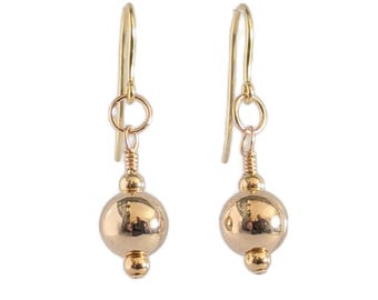 9ct Yellow Gold Earrings, Dangle Drop Earrings with 8mm 9ct Gold Ball Beads, Gift Boxed