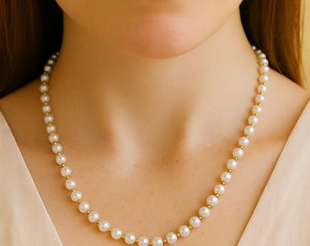 Perlenkette aus 9-karätigem Massivgold, Naturperlen und Goldperlen, luxuriöses Geschenk für Sie