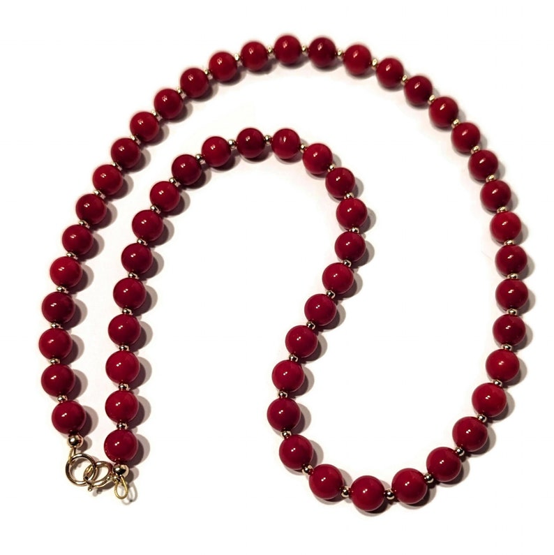 Collier de perles de corail rouge en or 9 carats, bijoux de déclaration de pierres précieuses rouges audacieuses image 2