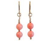 9ct Gold Pink Coral Earrings for Women, Natural Dangle Drops with Gold Beads, 9ct Gold Earrings, Gemstone Gift for Wife, Daughter, Mother
