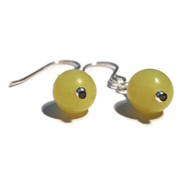 Female Birthday Supprise Gift Wear Jade Earrings Silver Natural Olive Jade Jewellery Green Gemstone Bead Statement Earrings