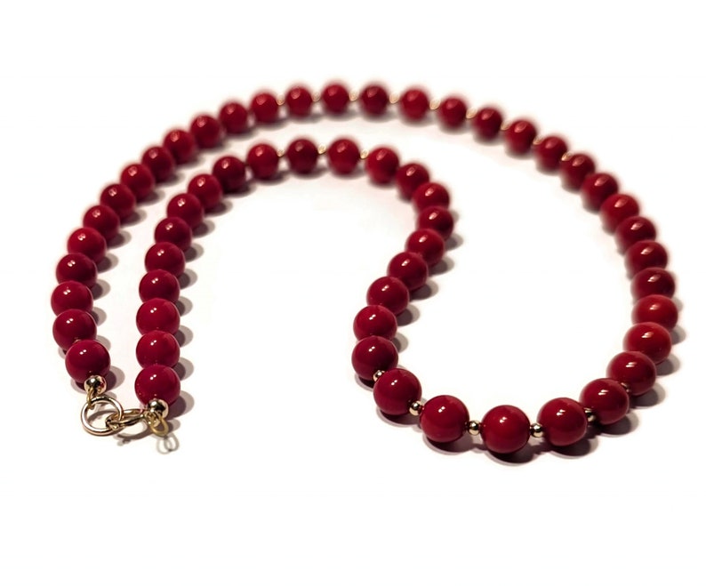 Collier de perles de corail rouge en or 9 carats, bijoux de déclaration de pierres précieuses rouges audacieuses image 7