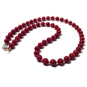 Collier de perles de corail rouge en or 9 carats, bijoux de déclaration de pierres précieuses rouges audacieuses image 6