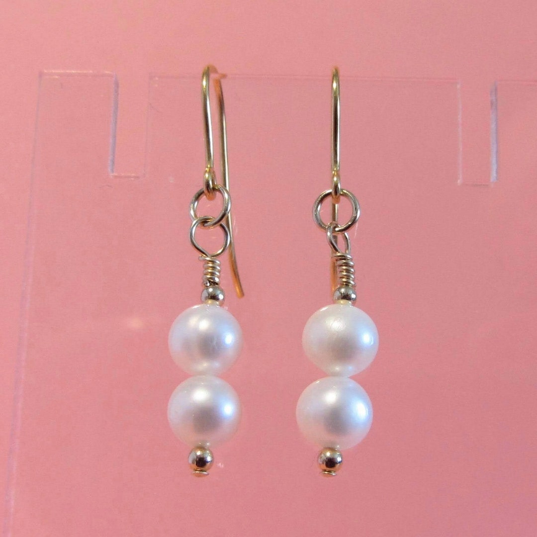 9ct Gold Pearl Earrings, Real Freshwater Pearl Drops With Gold Accent Beads