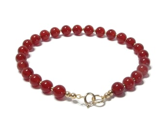 9ct Carnelian Gold Bracelet, Natural Gemstone, Handmade and Gift Boxed