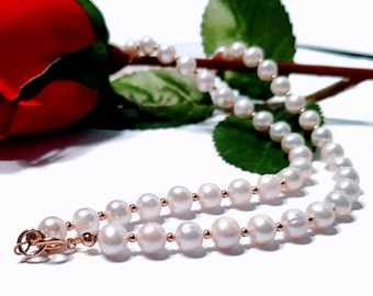 Pearl Necklace 9ct Gold, Natural Pearls and 9ct Gold Beads, Luxurious Gift for Her