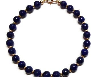 9ct Gold Lapis Lazuli Bracelet, Natural Lapis Blue Stone Beaded Gemstone Jewellery Gift