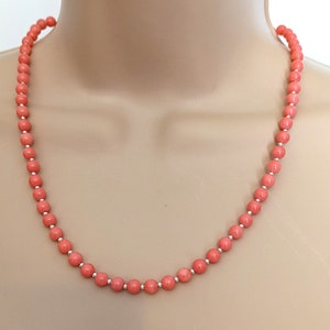 Pink Coral Necklace in Sterling Silver, Pink Gemstone Beads with Silver Beads, Pink Jewellery for Women