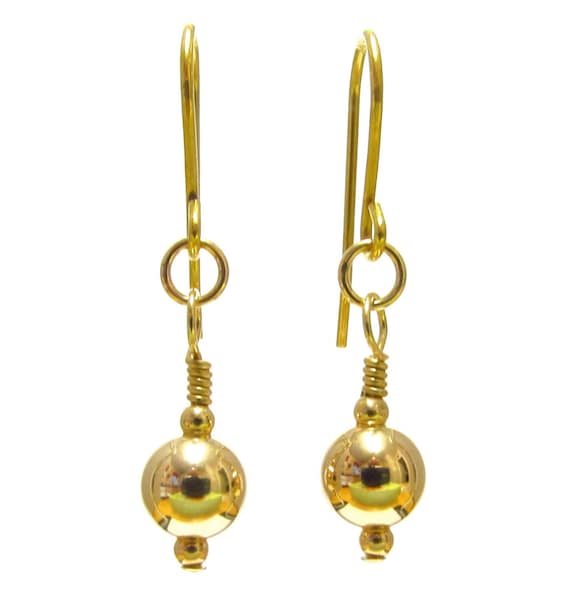 9ct Gold Earrings, Dangle Drop Earrings with 6mm Gold Balls, Gift Boxed