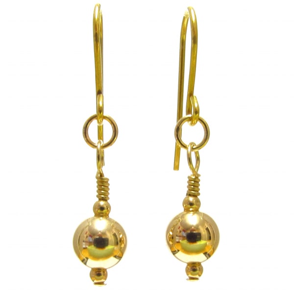 9ct Gold Earrings, Dangle Drop Earrings with 6mm Gold Balls, Gift Box Included