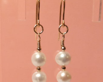 9ct Gold Pearl Earrings, Natural White Freshwater Pearls, Hallmarked Handmade Jewellery