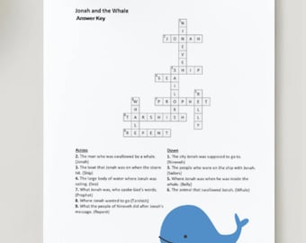 Jonah and the Whale Crossword Puzzle - Printable Bible Activity for Kids | Christian Sunday School & VBS Game | Instant Download