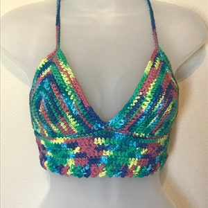 Crochet Rainbow Festival Crop Top/ Summer Top/ Crocheted Clothing