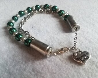 Bullet Ammo Bracelet with Pearl Beads and Chains with Matron of Honor Charm - Bullet Jewelry - Gifts for Her