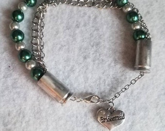 Bullet Ammo Bracelet with Pearl Beads and Chains with Bridesmaid Charm - Bullet Jewelry - Gifts for Her