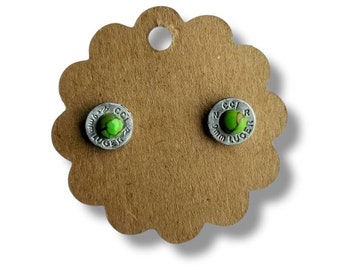 Green Turquoise Earrings bullet slice Studs 9 mm - gifts for her - ammo earrings