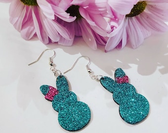 Easter Bunny w/ bow glitter earrings