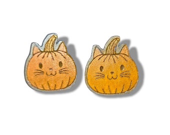 Pumpkin Kitty Cat Earrings - Halloween earring - spooky