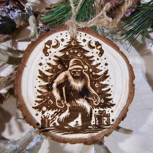 Wood Slice Bigfoot Sasquatch Christmas Ornament Personalized
