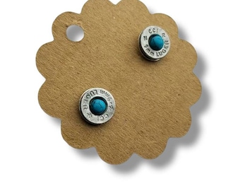 Turquoise Earrings bullet slice Studs 9 mm - gifts for her - ammo earrings