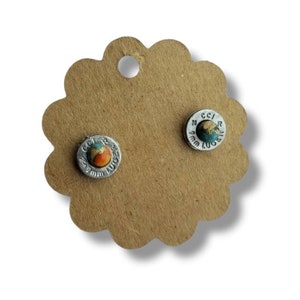 Copper & Turquoise Earrings bullet slice Studs 9 mm - gifts for her - ammo earrings