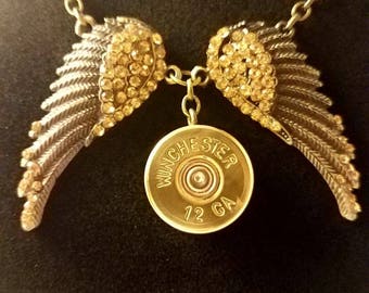 Shotgun Shell & Angel Wings Bullet necklace - Bullet Jewelry- gifts for her