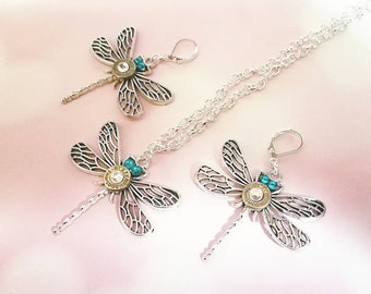 Dragonfly Bullet Earrings and Necklace Set - Gifts for Her - Bullet Jewelry