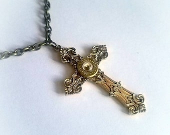 Bullet Cross Necklace - bullet jewelry- gifts for her