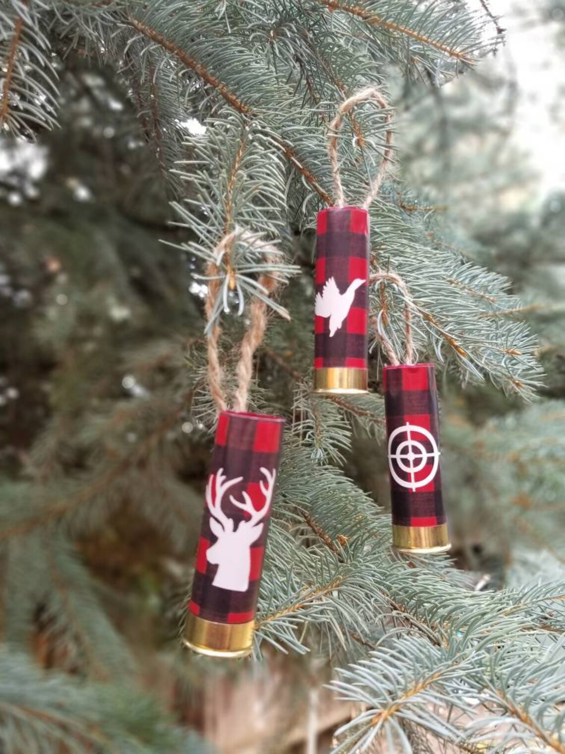 Shotgun Shell Christmas Ornaments Red Plaid with Silhouettes Etsy