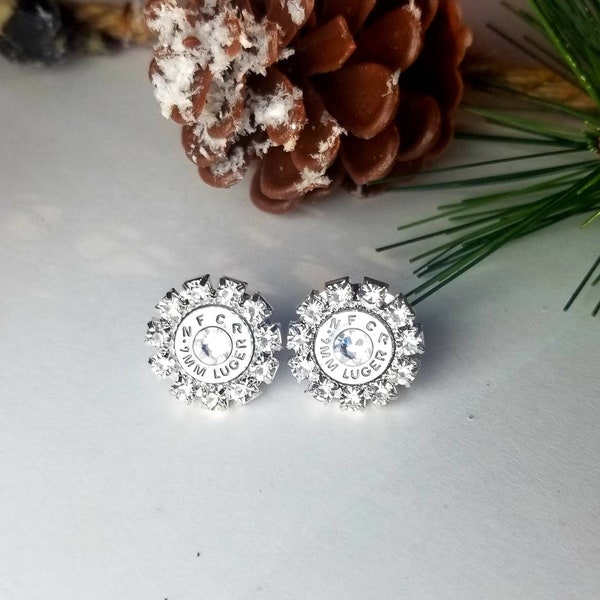 Pendientes de bala de 9 mm – Joyería con diamantes de imitación
