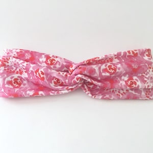Headband 2 Ways: Hot Pink Watercolor Floral Headband // Stretchy, athletic headband for yoga, running // Nurse Gifts