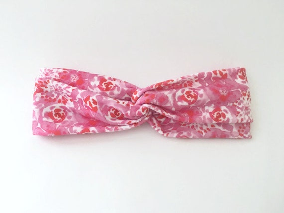 Hot Pink Floral Two-way Headband: Stretchy Athletic Yoga  display picture 1
