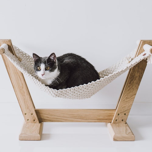 Cat hammock, Ergonomic cat bed, Cat furniture, Cat macrame, pet hammock, Cat gifts, Pet hammock, Macrame hammock, Oak bed, Eco furniture
