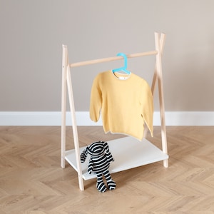 Maka Wooden Clothing Rack with Shelf, Kids Dress up Storage, Montessori Furniture, Natural Wood Furniture, Toddler Montessori Wardrobe Small image 1