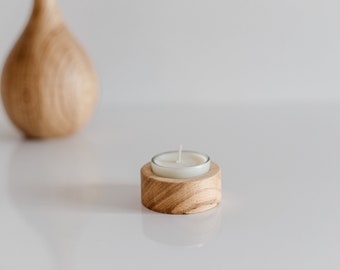 Round Ash Wood Tea Light Holder, Candle Holder, Soy Wax Candle, Tea Light Candle, Minimalist Scandinavian Decor, Hygge Simple