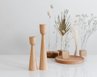 Free Express Shipping, Set of 2 Handturned Wood Candlestick, Natural Oak Wood Candle Holder, Minimalist Scandinavian, Hygge Simple