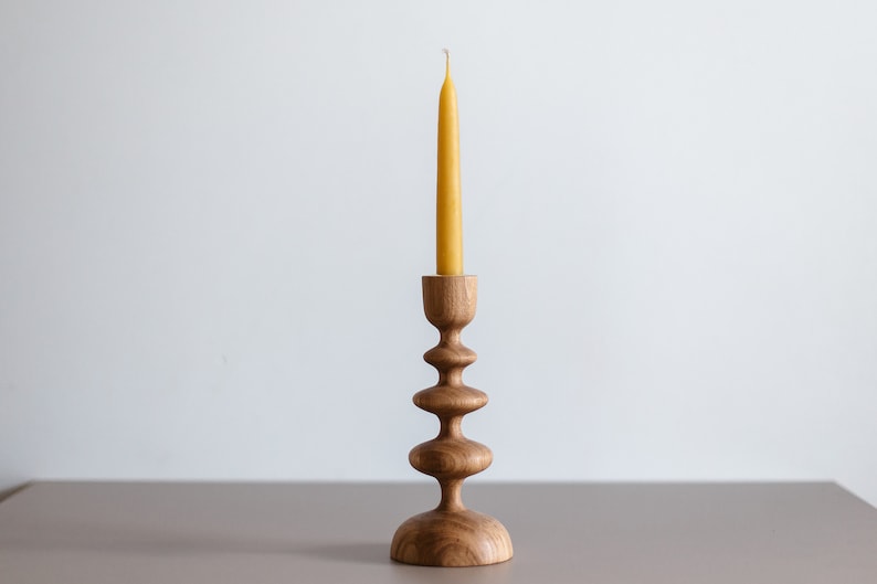 Set of 2 Handturned Minimalist Wood Candlestick Wave, Oak Wood Candle Holder, Minimalist Scandinavian, Tape Candle Holder, Hygge Simple image 8