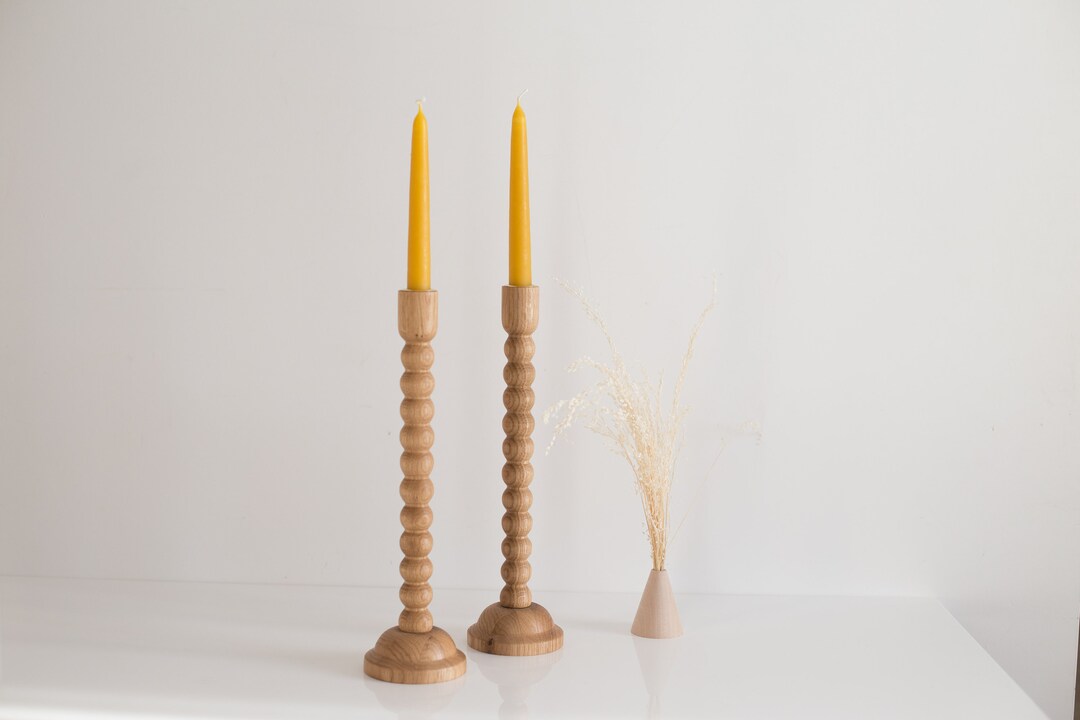 Small Beaded Wood Candlestick