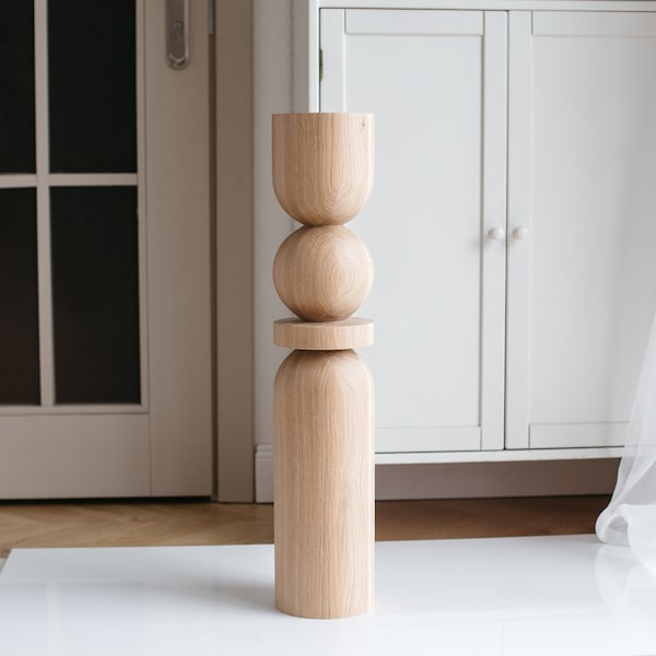 Handmade Turned Wood Table Leg: Unfinished Ash, Oak, Birch (H690mm)