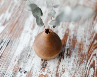 Minimalist Wooden Vase, Vase For Dried Flowers, 120mm, Dark Birch Wood Vase, Turned Wood Vase, Minimalist Scandinavian Decor, Hygge Simple