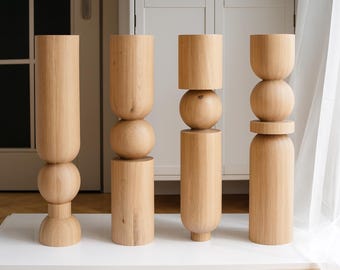 Handmade Turned Wood Table Legs H690mm Diamter D180mm- Baltic Wood - Set of 4