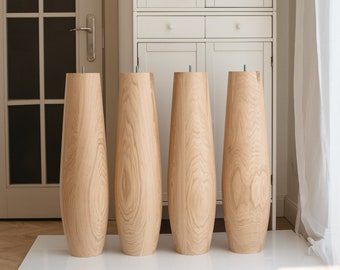 Handmade Wooden Table Legs Set: Unfinished Ash, Oak, Birch (H736mm)