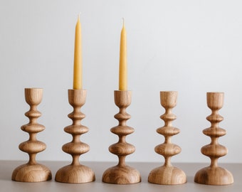 Set of 2 Handturned Minimalist Wood Candlestick Wave, Oak Wood Candle Holder, Minimalist Scandinavian, Tape Candle Holder, Hygge Simple